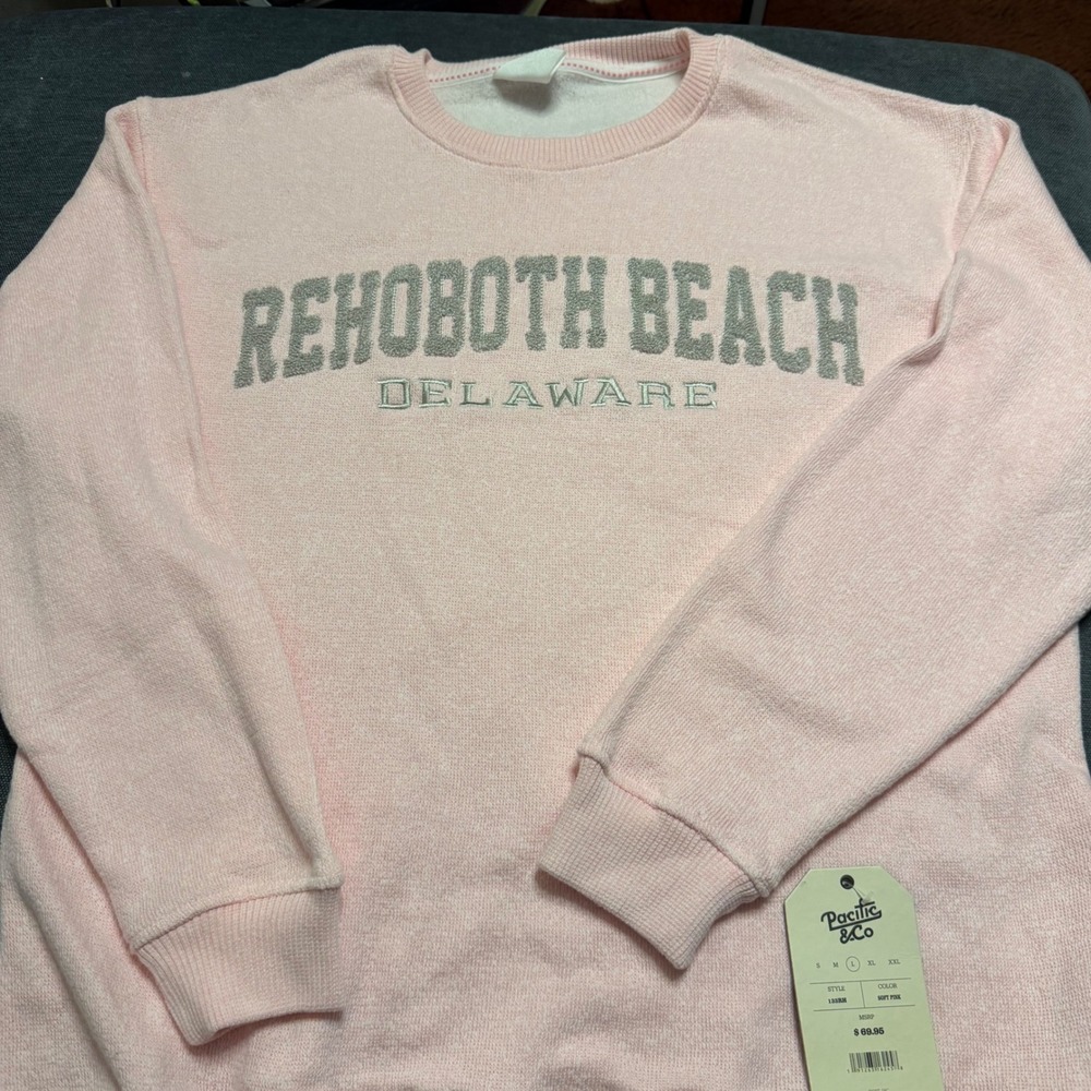 Pacific &‎ Co Rehoboth Beach Delaware Sweatshirt Soft Pink Chenille Large 133RH